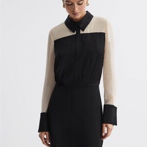 Reiss Veneto Fitted Shirt Mini Dress in Black